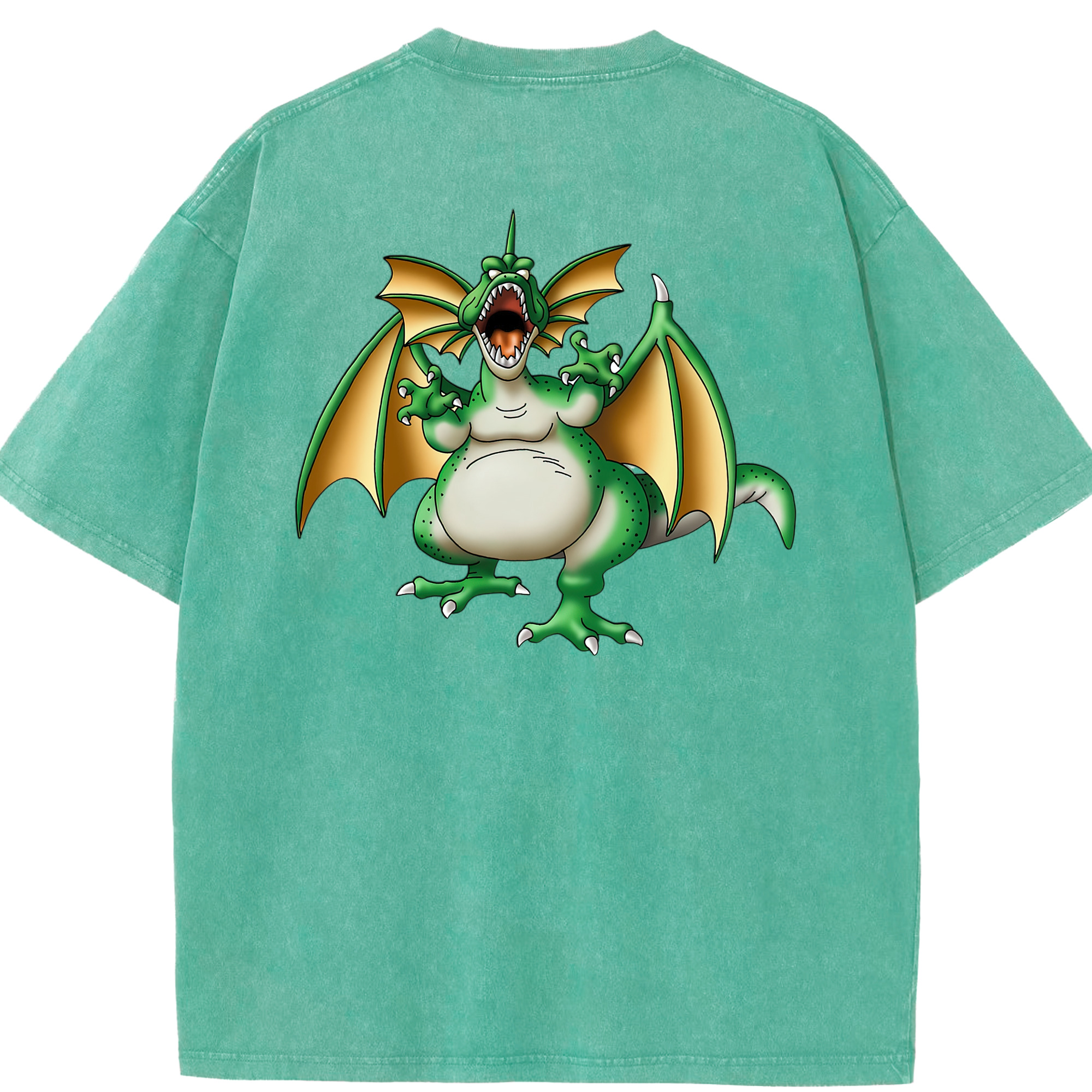 （画像用） ドラゴンクエスト Doragon Kuesuto Dragon Quest 綿100% ヴィンテージ風 半袖Tシャツ（背面プリント）